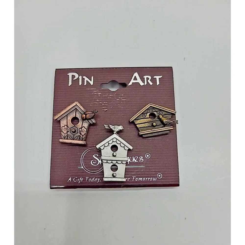 Vintage Spoontiques Pin Art Birdhouse Tac Pins Made in USA New with Tags